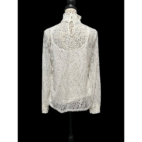 Cable & Gauge Lace Long Sleeve Keyhole Back High Neck Stretch Sz Med Romantic - Picture 2 of 13